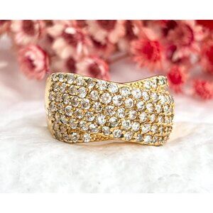 Crossover Faux Gemstone Gold Toned Costume Jewelry Vintage Ring - sz 10